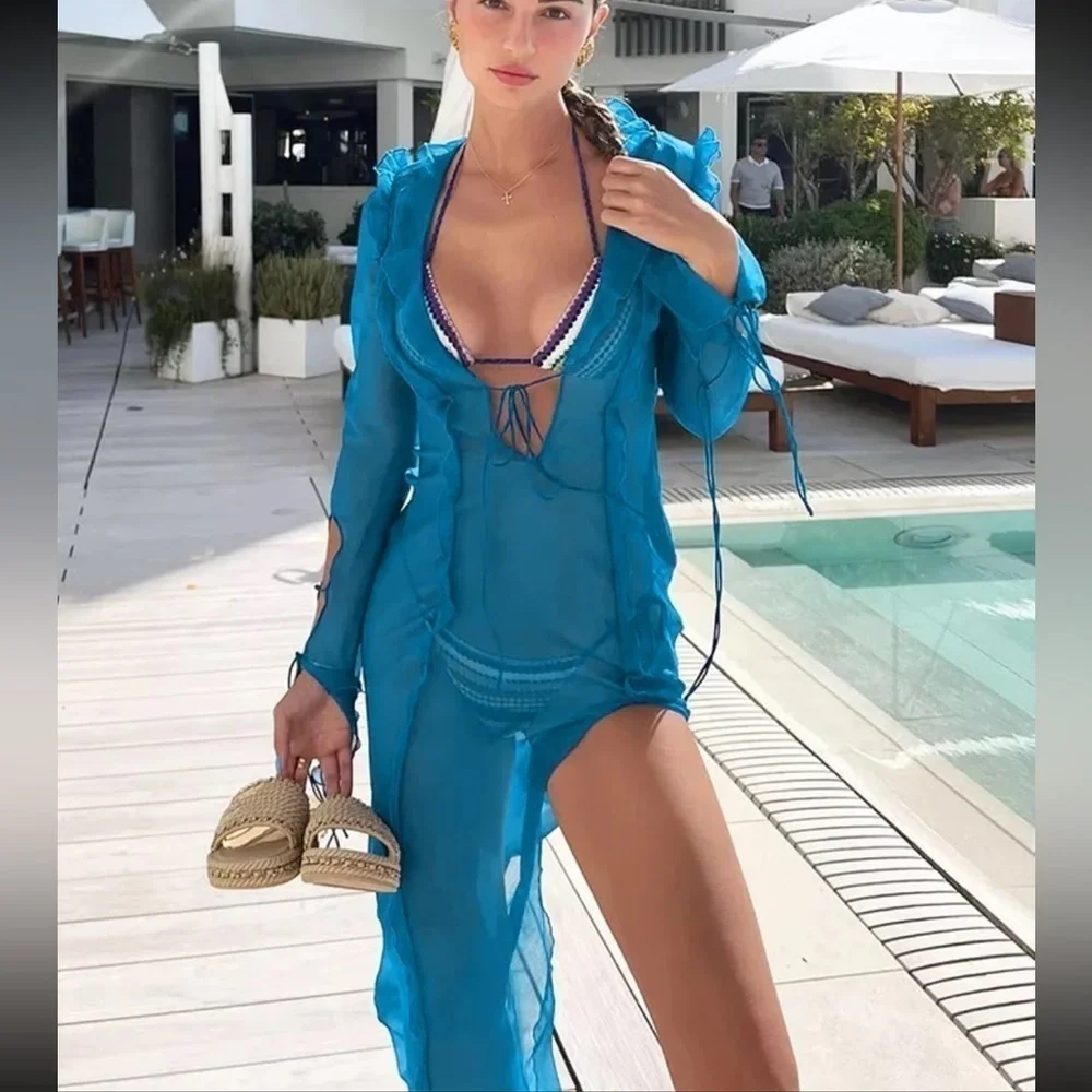 Blue Lagoon Sheer Maxi Swimsuit Coverup Dress - Picture 3 of 10